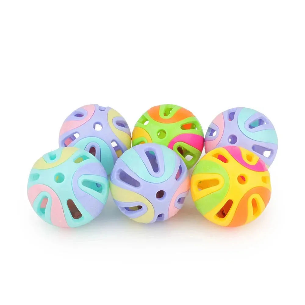 6-Pack Colorful Plastic Ball Cat Toys with Bells