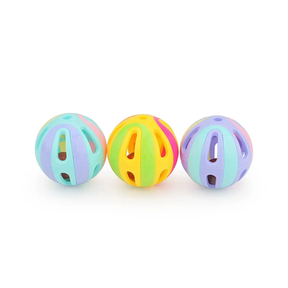 6-Pack Colorful Plastic Ball Cat Toys with Bells