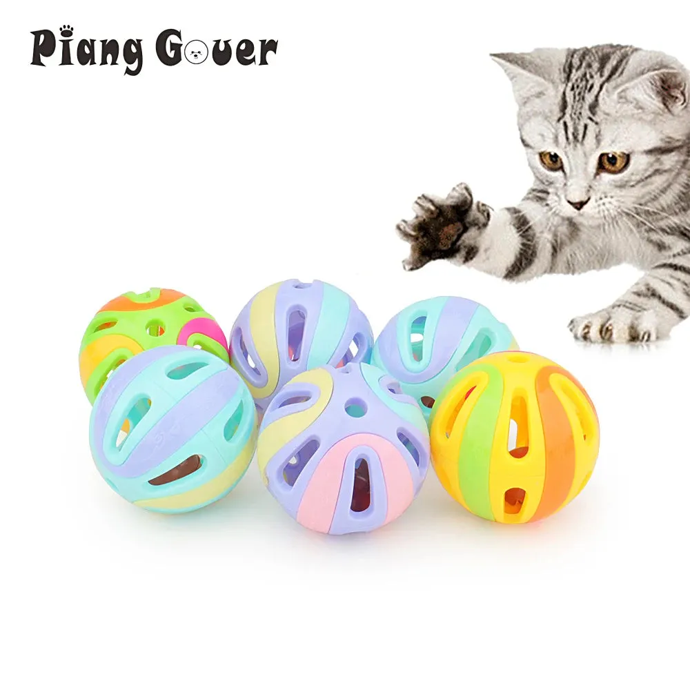 6-Pack Colorful Plastic Ball Cat Toys with Bells