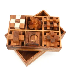 6 unique hand made wooden Puzzles in a Deluxe Gift Box Set-for kids or adults.