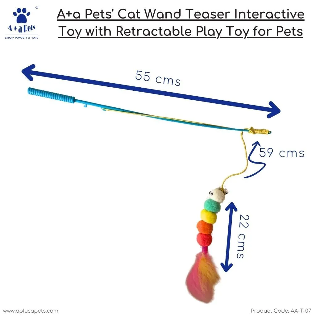 A a Pets' Cat Wand Teaser Interactive Toy with Retractable Feather Pom