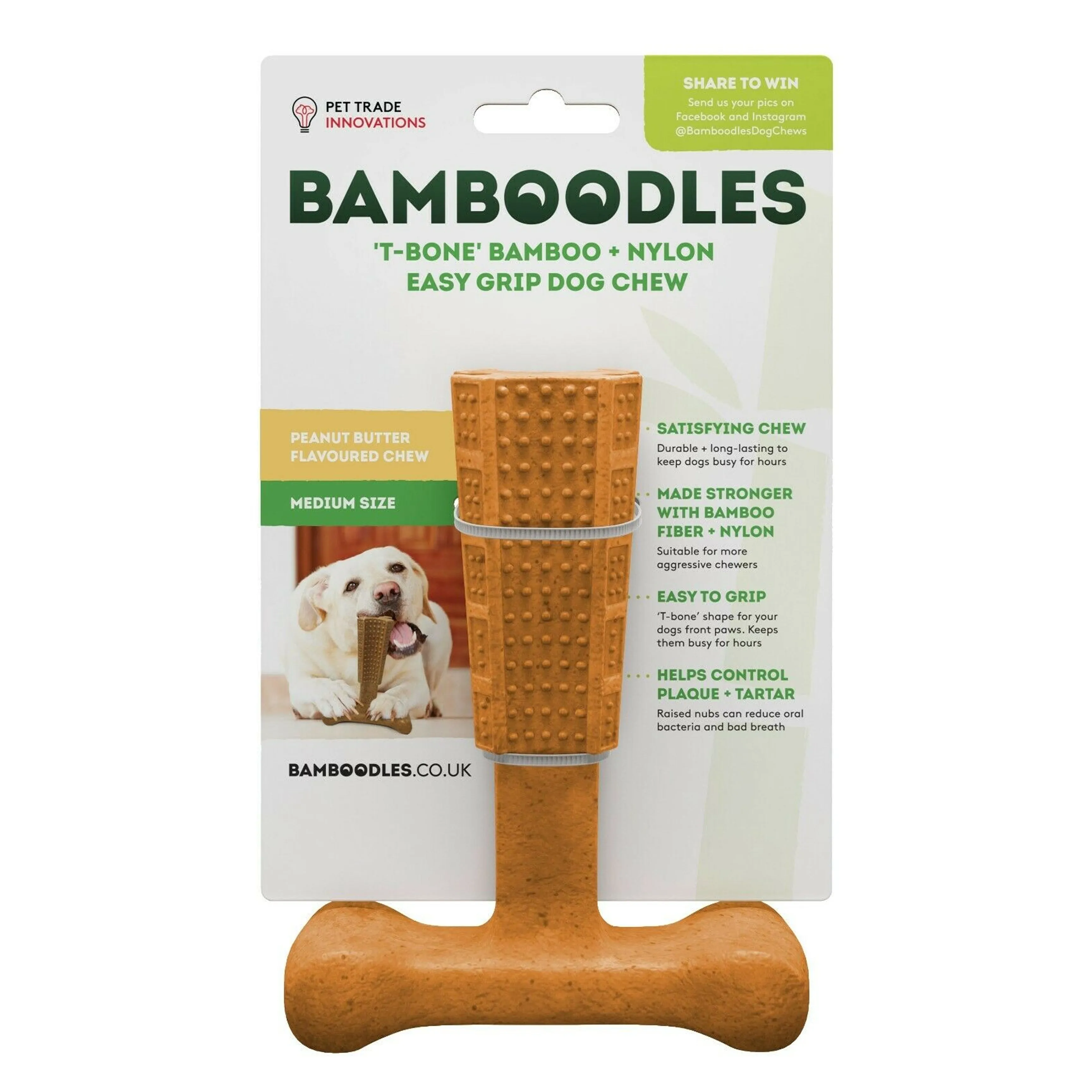 Bamboodles T-Bone Peanut Butter Flavour Dog Toys