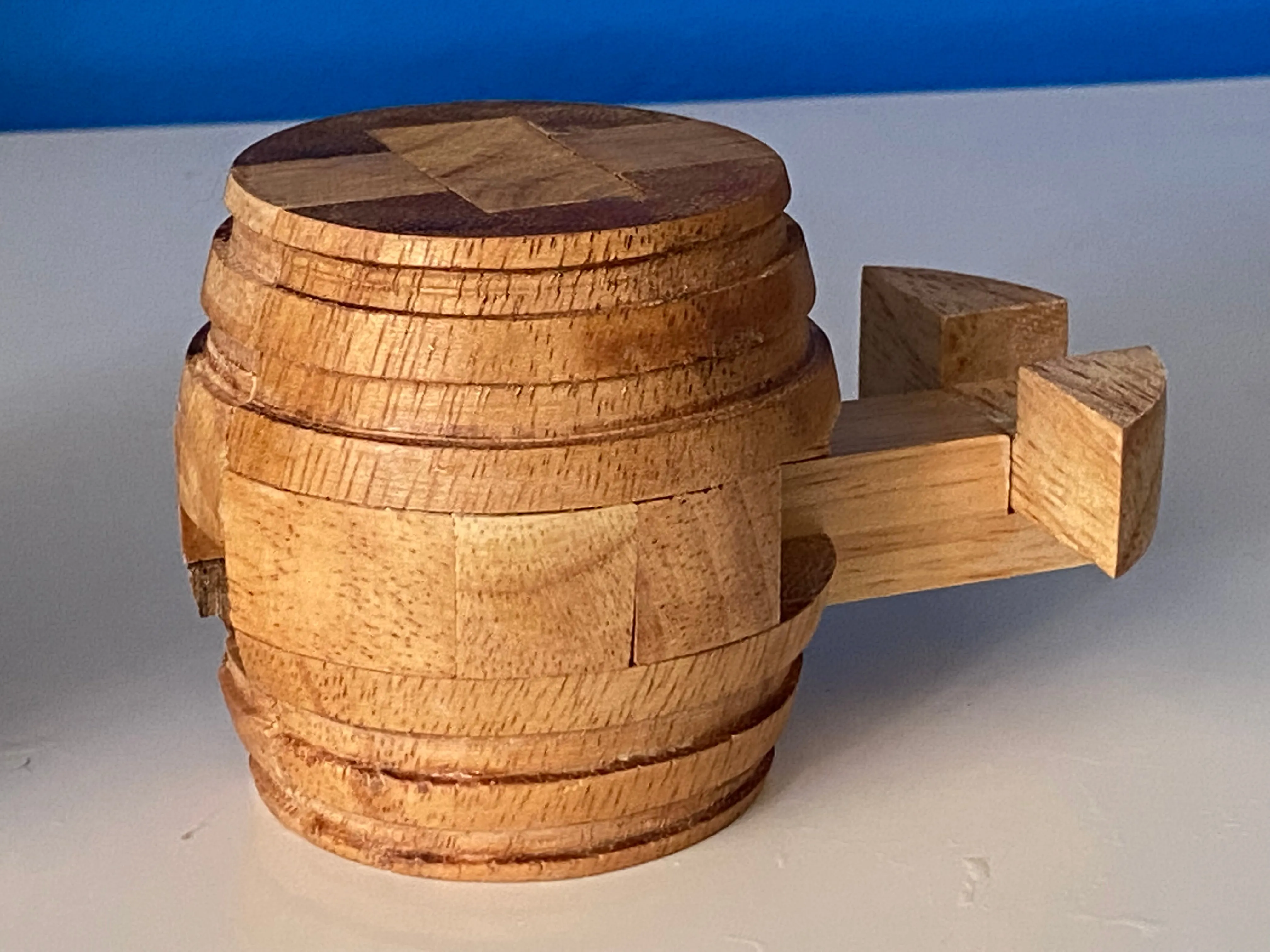 Barrel wood puzzle 3D hand made wooden  - for kids or adults