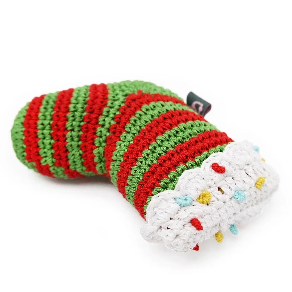 christmas stocking knit squeaker toy