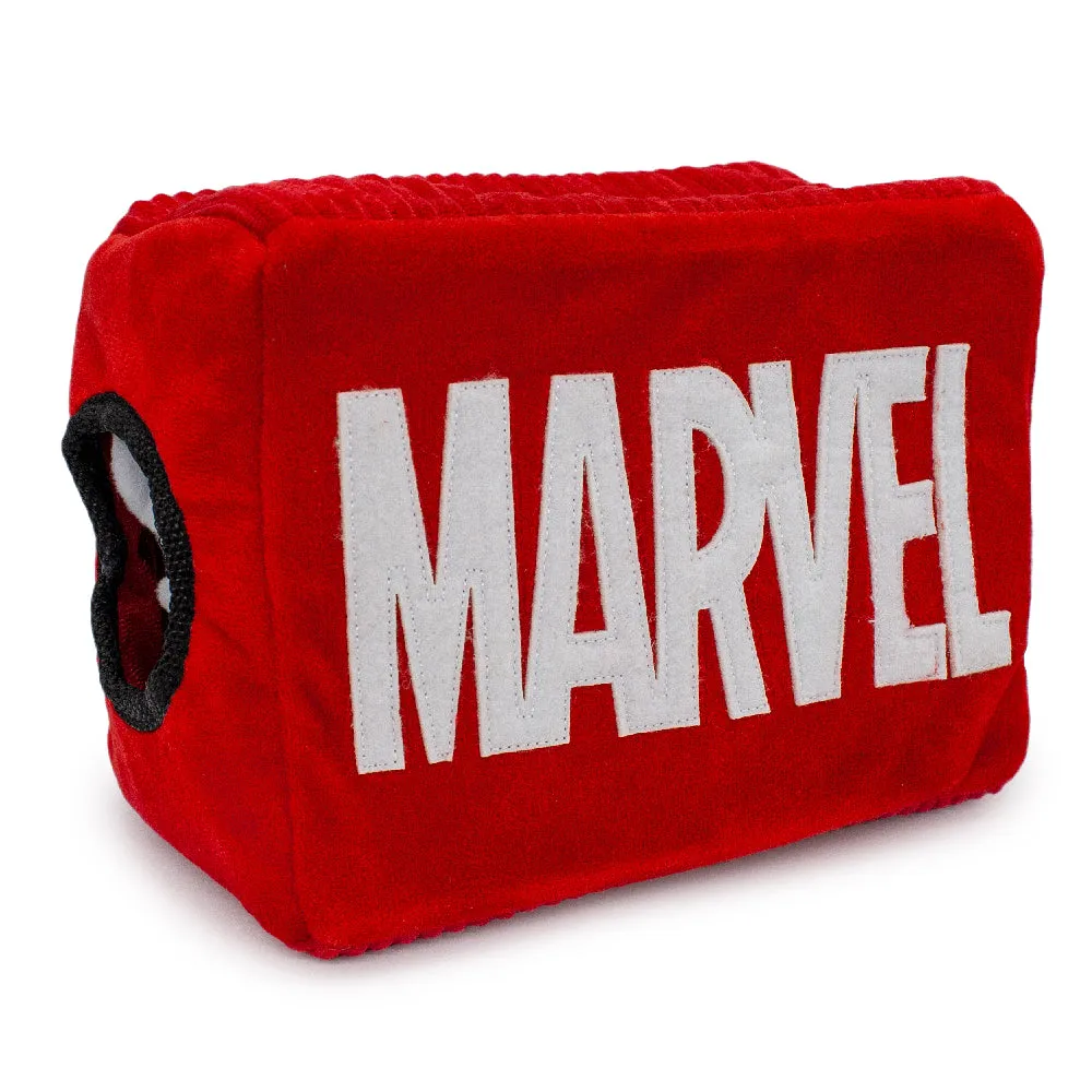 Dog Toy Hide and Seek Toy - MARVEL Red Brick Logo with Avengers Captain Marvel, Spider-Man and Thor Kawaii Faces