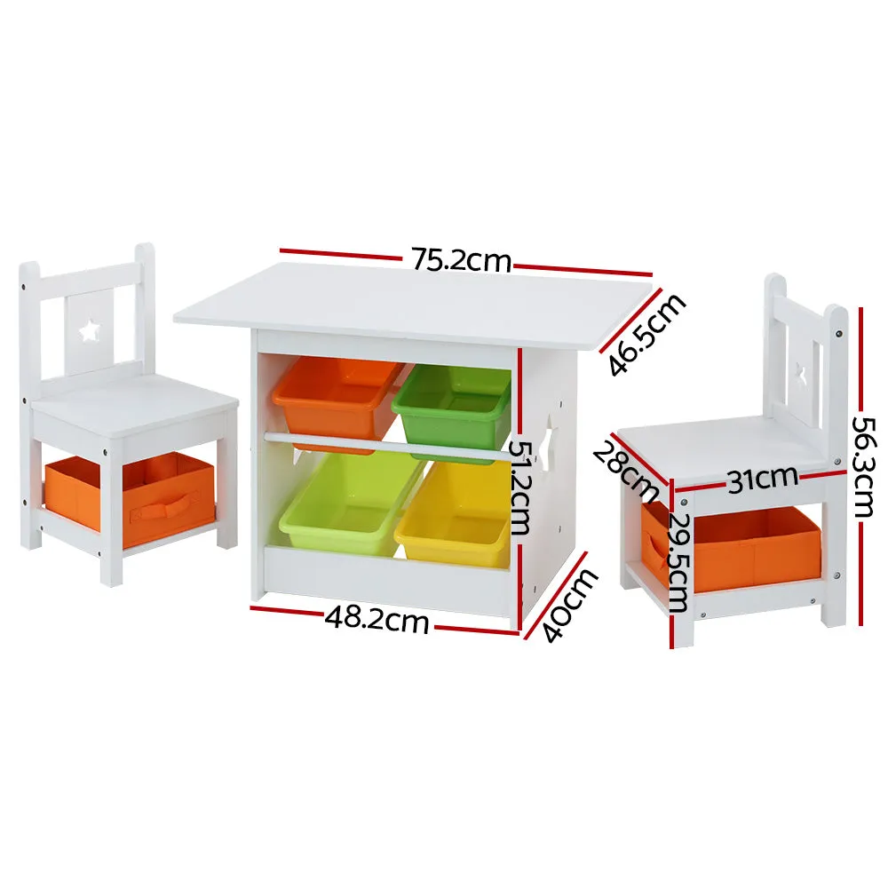 Durable 3PCS Kids Table and Chairs Set with Storage - Keezi