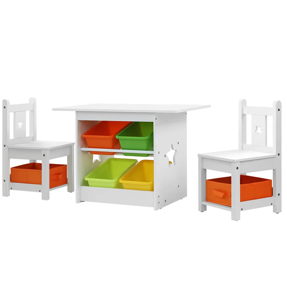 Durable 3PCS Kids Table and Chairs Set with Storage - Keezi