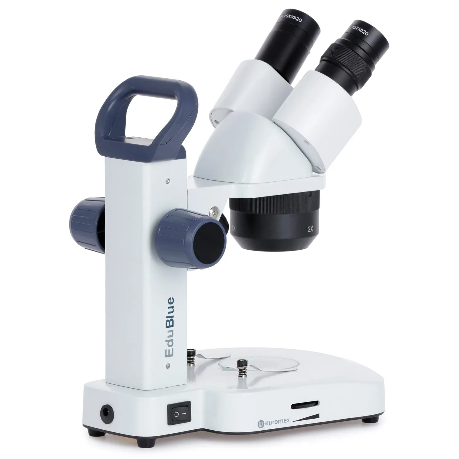 Euromex EduBlue Series Binocular Stereo Microscope 10X, 20X, 30X Magnification with 1X/2X/3X Objective Lenses on Dual Illumination Track Stand