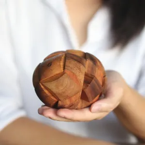 Fathers Day gift_ Brain teaser puzzle Football shape natural wood- can Dad put it back together