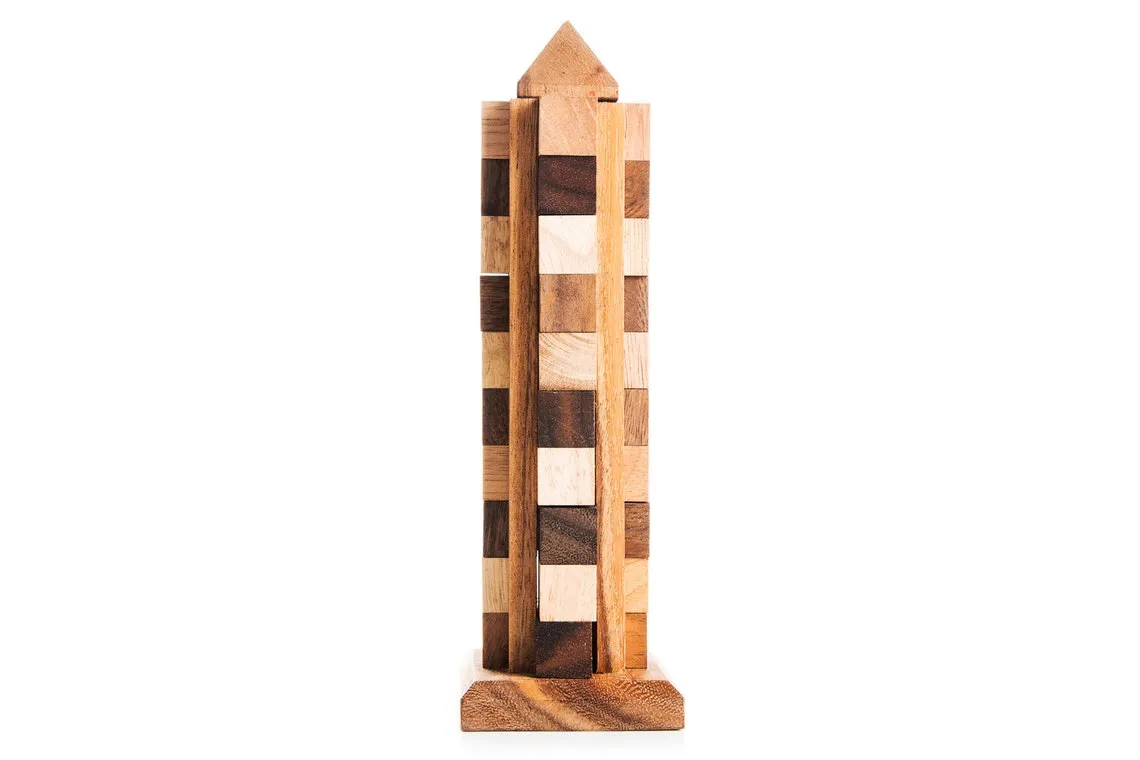 Hand Made Wood Tower Puzzle Game from Thailand - stacking advanced Tower