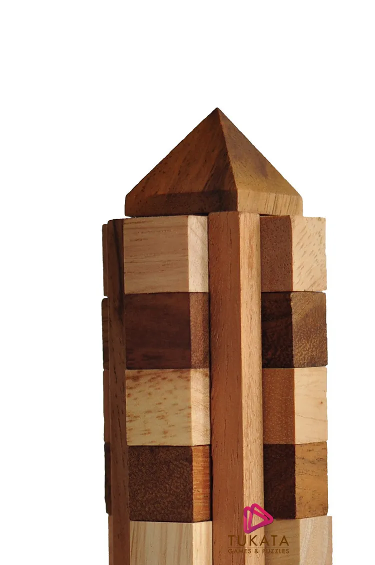 Hand Made Wood Tower Puzzle Game from Thailand - stacking advanced Tower