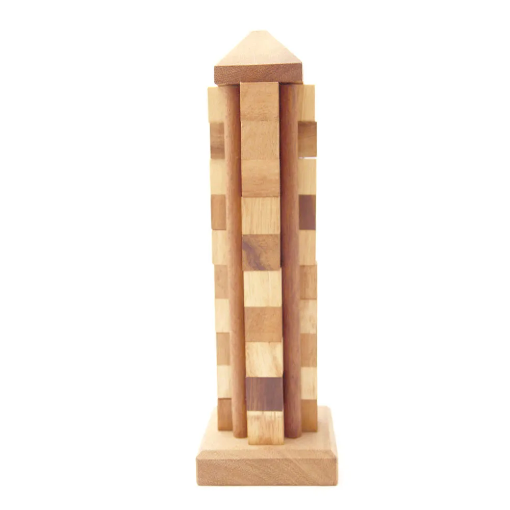 Hand Made Wood Tower Puzzle Game from Thailand - stacking advanced Tower