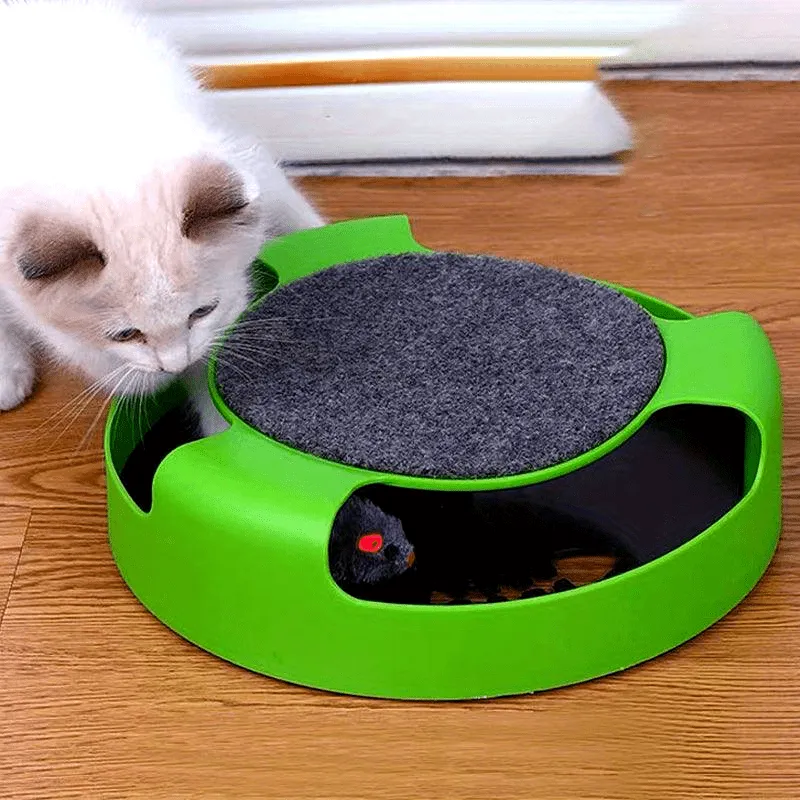 Interactive Cat Toy With Spinning Mouse And Scratching Pad, Durable Plastic Round Play Turntable, Pet Entertainment And Exercise Accessory