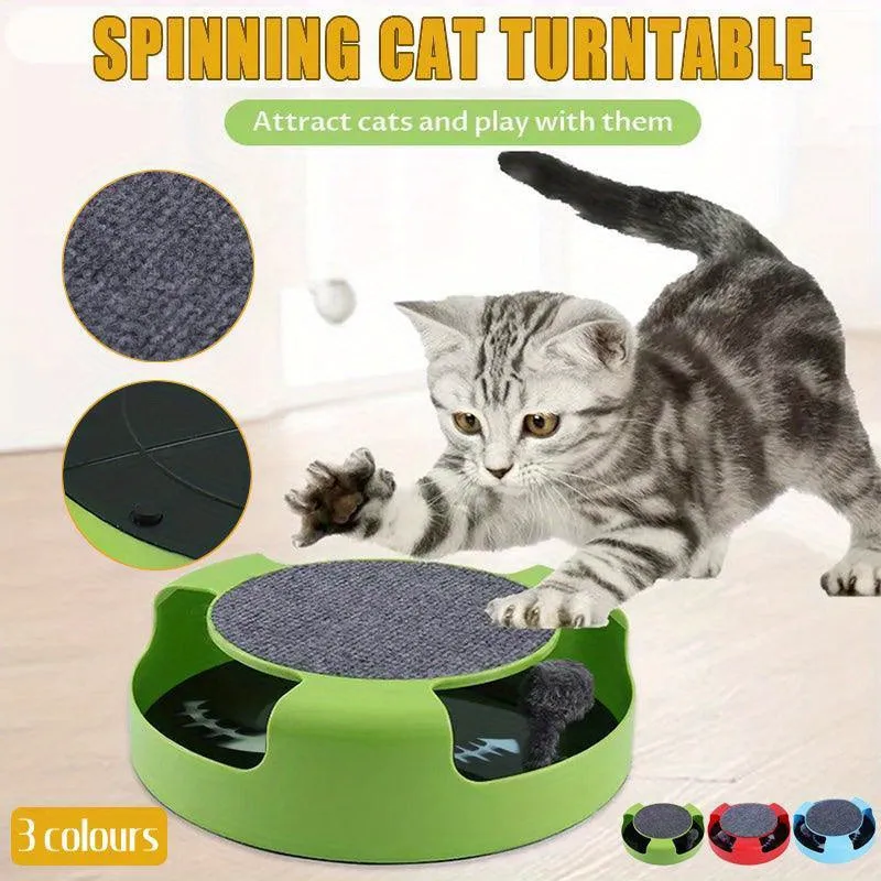 Interactive Cat Toy With Spinning Mouse And Scratching Pad, Durable Plastic Round Play Turntable, Pet Entertainment And Exercise Accessory