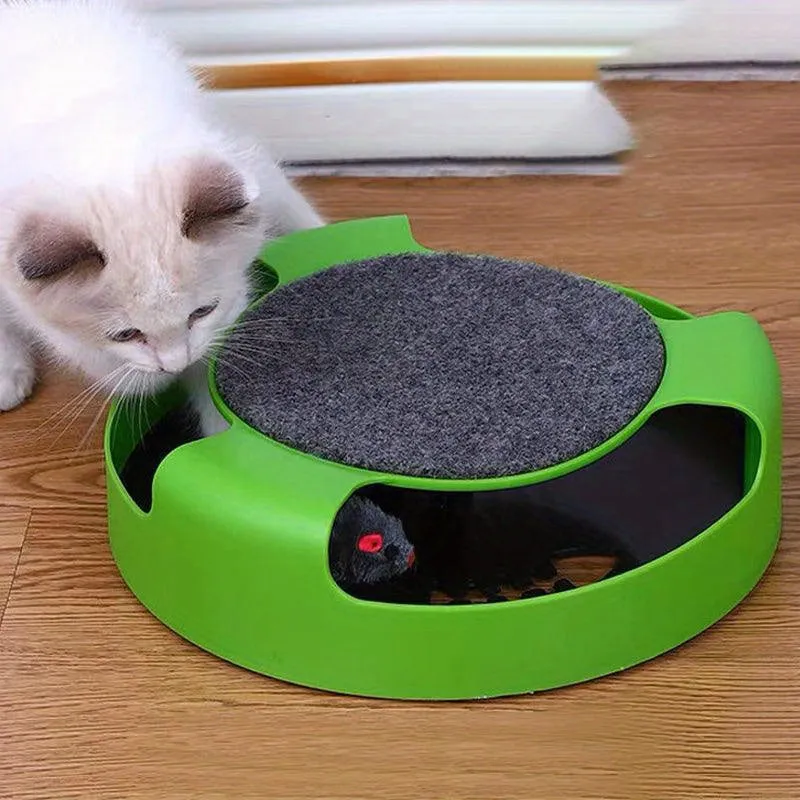 Interactive Cat Toy With Spinning Mouse And Scratching Pad, Durable Plastic Round Play Turntable, Pet Entertainment And Exercise Accessory