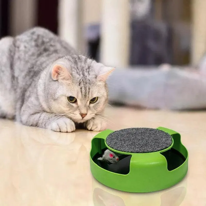 Interactive Cat Toy With Spinning Mouse And Scratching Pad, Durable Plastic Round Play Turntable, Pet Entertainment And Exercise Accessory