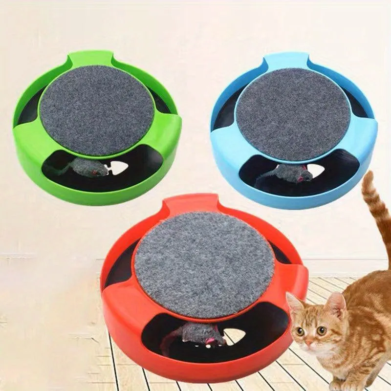 Interactive Cat Toy With Spinning Mouse And Scratching Pad, Durable Plastic Round Play Turntable, Pet Entertainment And Exercise Accessory