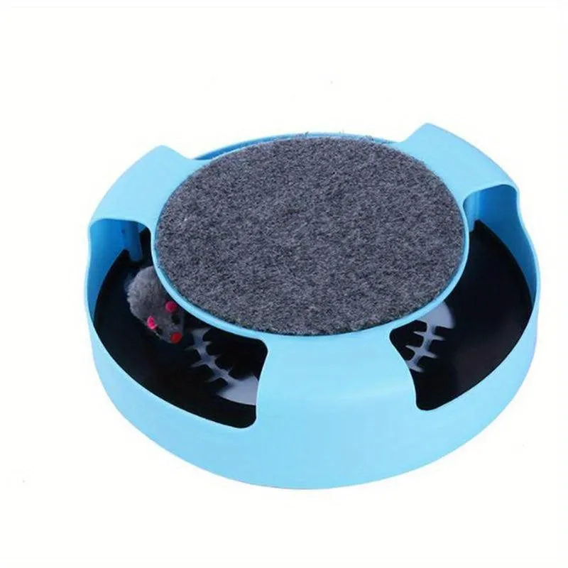 Interactive Cat Toy With Spinning Mouse And Scratching Pad, Durable Plastic Round Play Turntable, Pet Entertainment And Exercise Accessory