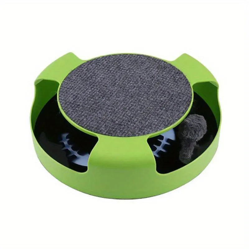 Interactive Cat Toy With Spinning Mouse And Scratching Pad, Durable Plastic Round Play Turntable, Pet Entertainment And Exercise Accessory