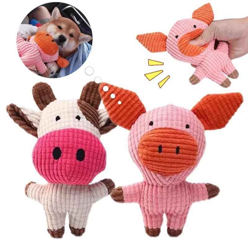 Interactive Plush Squeaky Dog Toy in Cow/Pig Shapes - Ideal for Small to Medium Pets