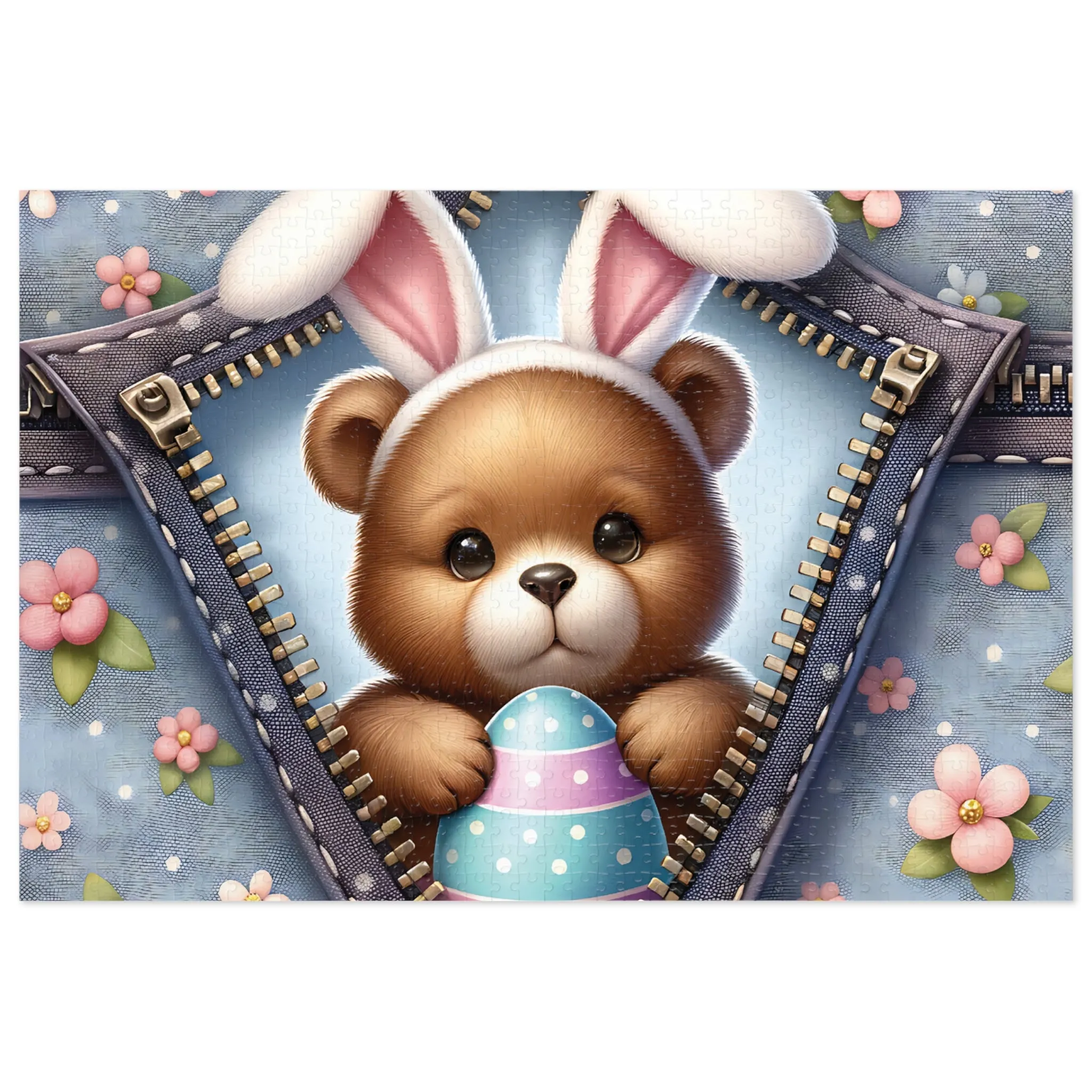 Jigsaw Puzzle, Easter, Bear with Bunny Ears, Personalised/Non-Personalised (30, 110, 252, 500,1000-Piece)