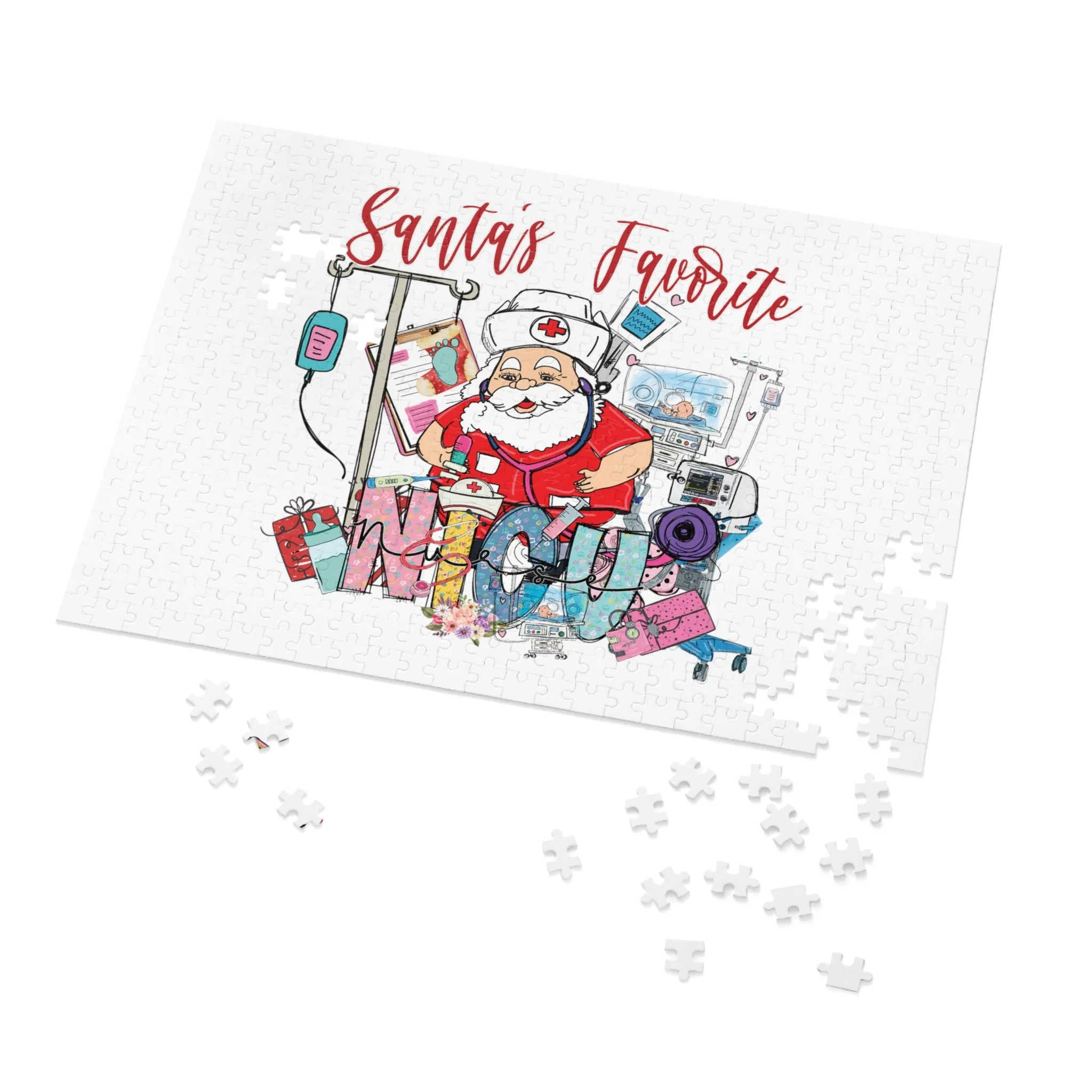 Jigsaw Puzzle, Santa's Favorite NICU Nurse, Personalised/Non-Personalised (30, 110, 252, 500,1000-Piece)