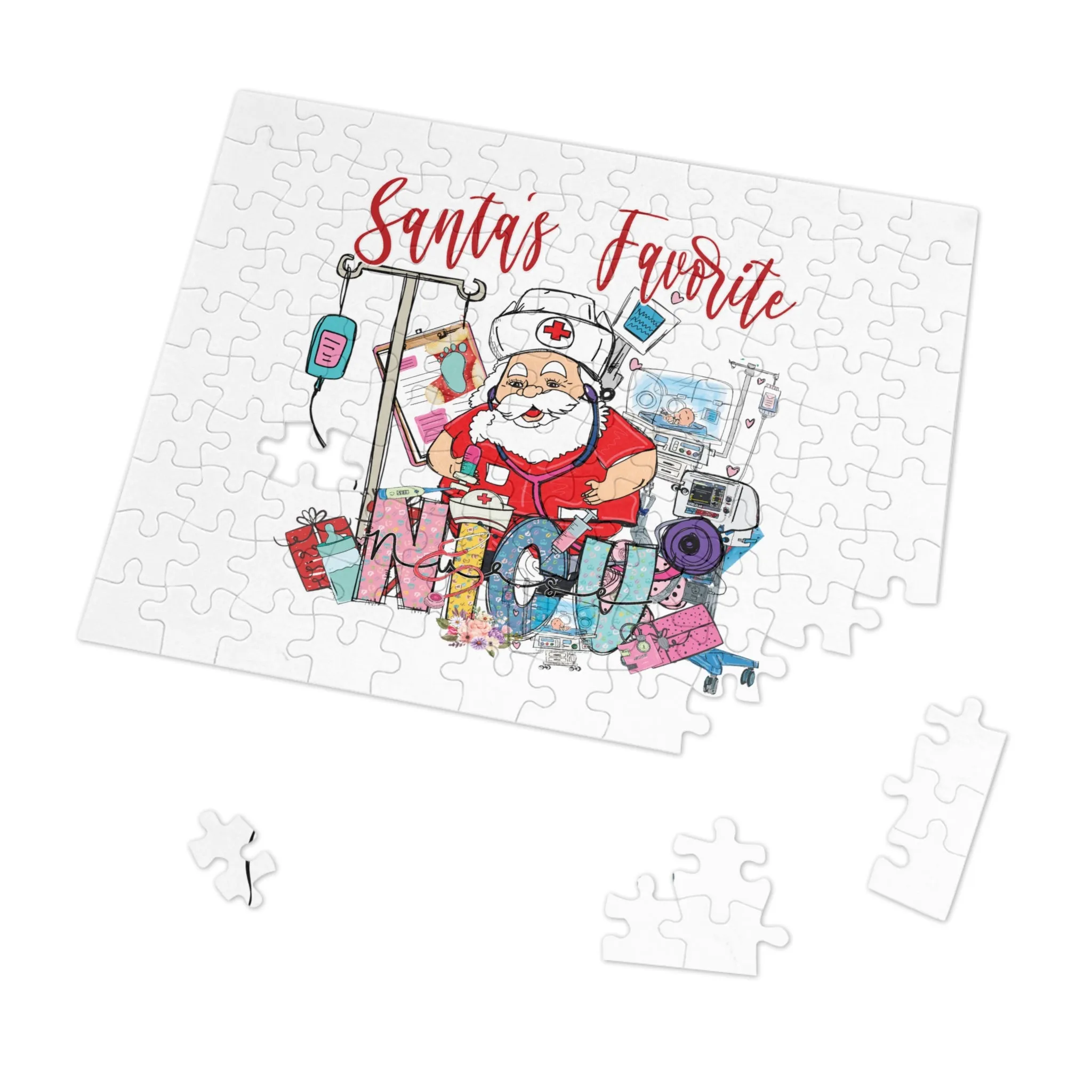 Jigsaw Puzzle, Santa's Favorite NICU Nurse, Personalised/Non-Personalised (30, 110, 252, 500,1000-Piece)