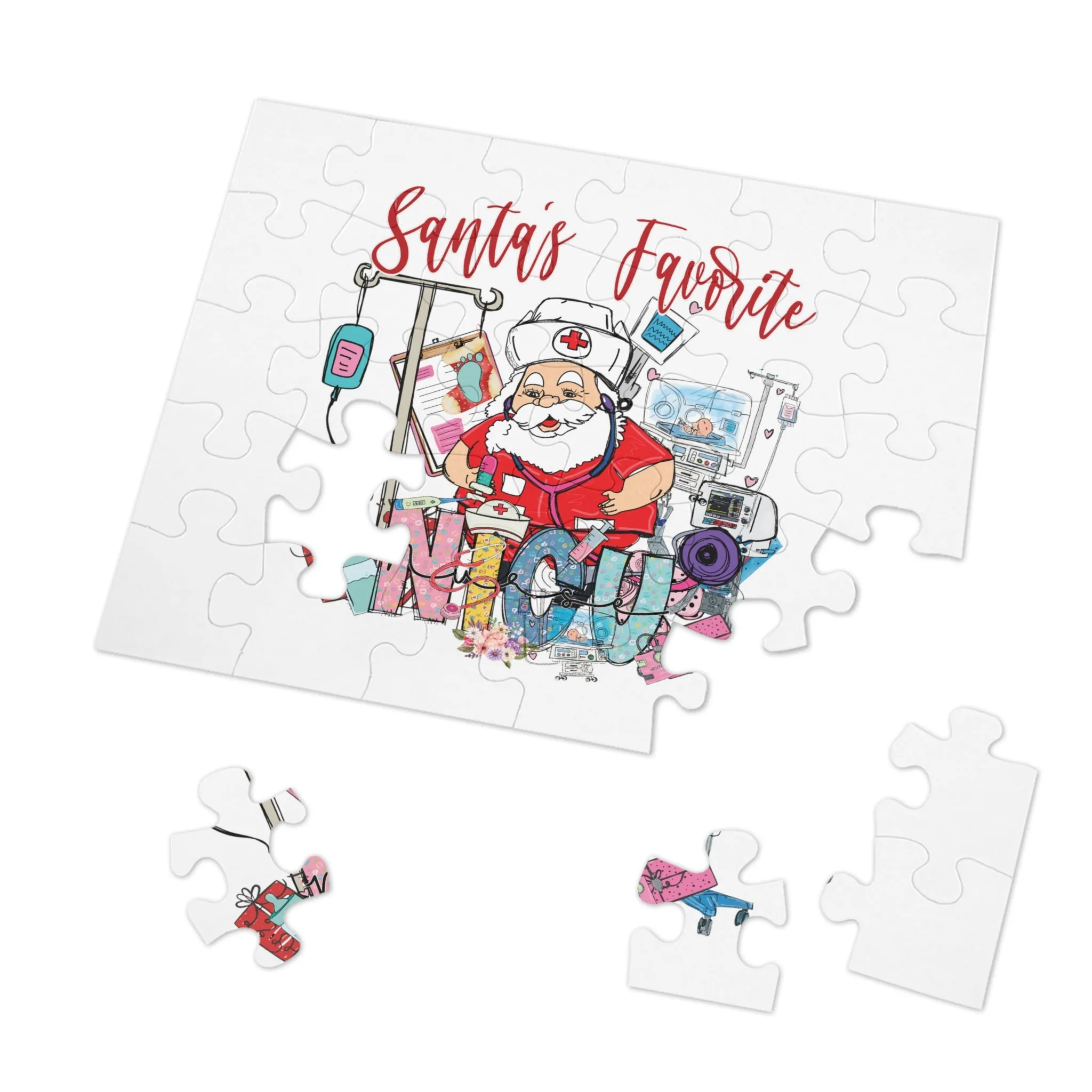 Jigsaw Puzzle, Santa's Favorite NICU Nurse, Personalised/Non-Personalised (30, 110, 252, 500,1000-Piece)