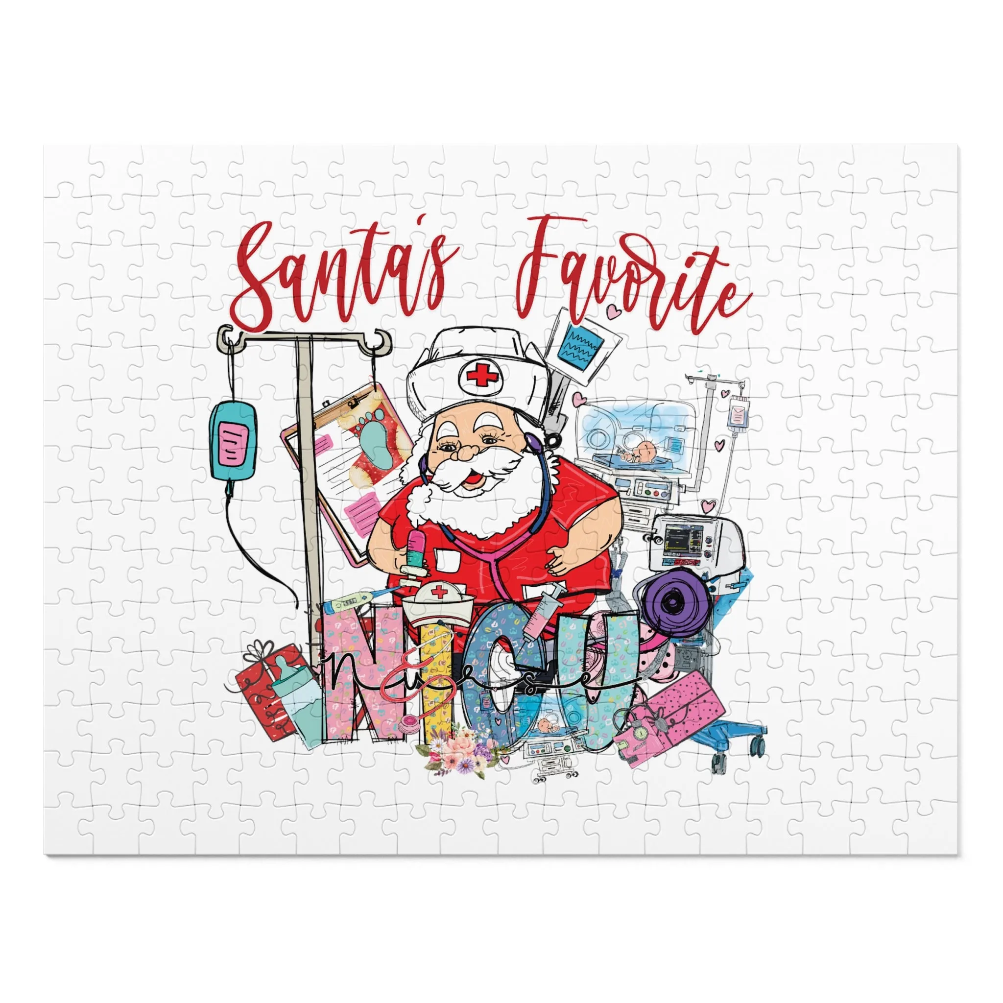 Jigsaw Puzzle, Santa's Favorite NICU Nurse, Personalised/Non-Personalised (30, 110, 252, 500,1000-Piece)