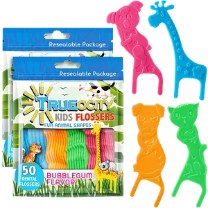 Kids Flossers 2 Pack (100 Total), Cute Animal Shapes Makes Flossing Fun, Kids Floss Picks, Glides Easy Between Teeth, Flosser Helps Prevent Tooth Decay & Gum Disease, Bubble Gum Flavored