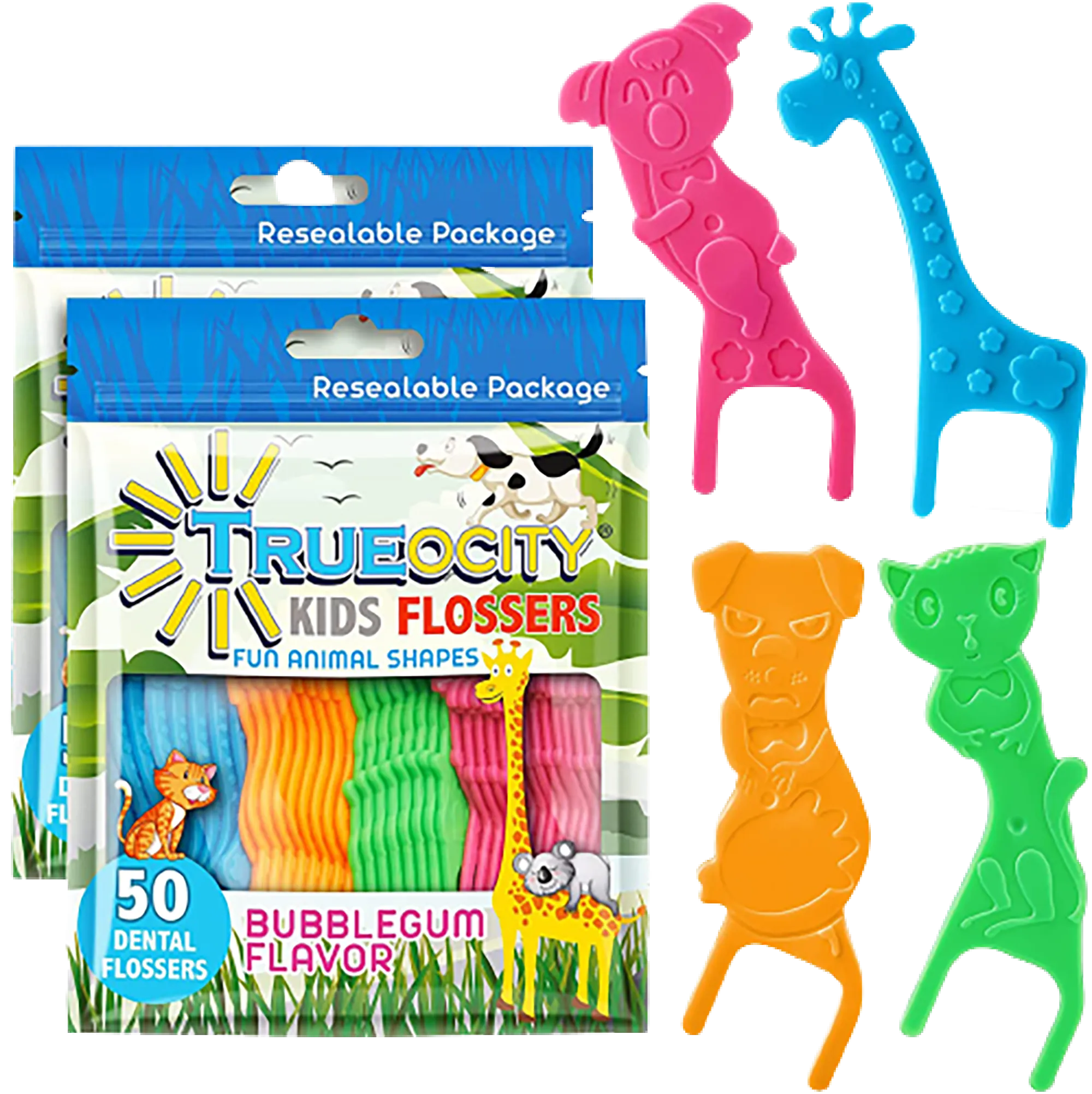 Kids Flossers 2 Pack (100 Total), Cute Animal Shapes Makes Flossing Fun, Kids Floss Picks, Glides Easy Between Teeth, Flosser Helps Prevent Tooth Decay & Gum Disease, Bubble Gum Flavored