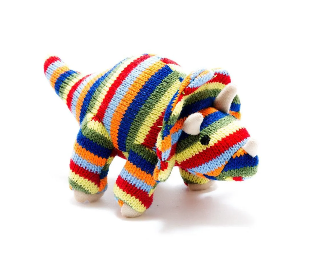 Knitted Small Stripe Triceratops Rattle