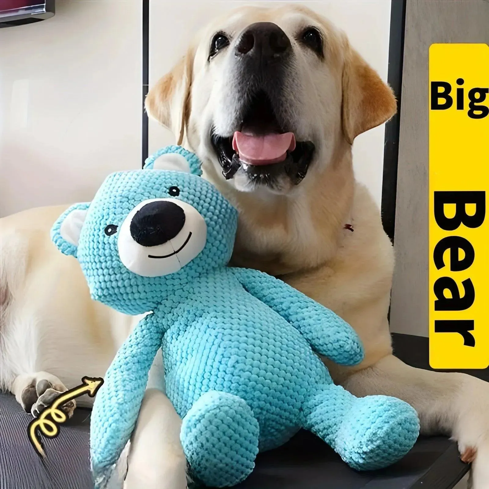 Large Bear Plush Toy - Durable Dog Chew & Squeaky Interactive Toy