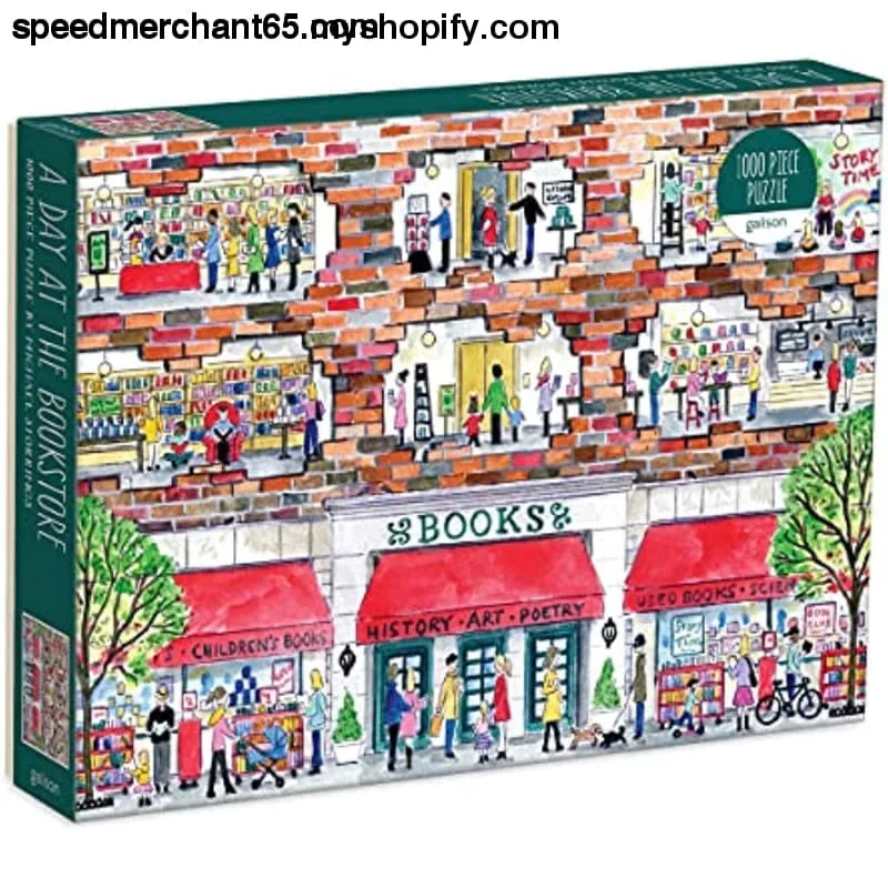 Michael Storrings A Day at The Bookstore 1000 Piece Puzzle from Galison - Beautifully Illustrated Jigsaw Puzzle of a Local Bookstore, 27" x 20" Fun & Challenging, Unique Gift Idea