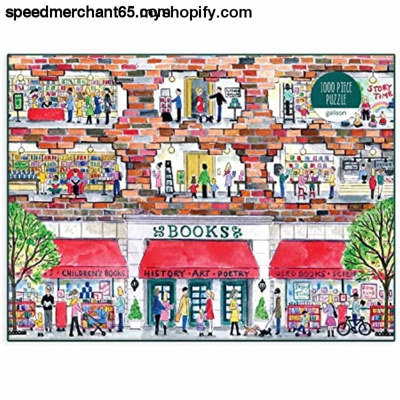 Michael Storrings A Day at The Bookstore 1000 Piece Puzzle from Galison - Beautifully Illustrated Jigsaw Puzzle of a Local Bookstore, 27" x 20" Fun & Challenging, Unique Gift Idea