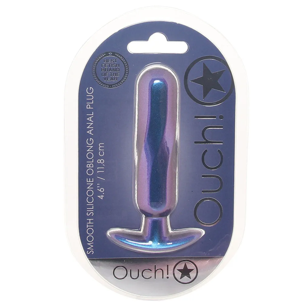 Ouch! Smooth Silicone Oblong Butt Plug in Metallic Blue