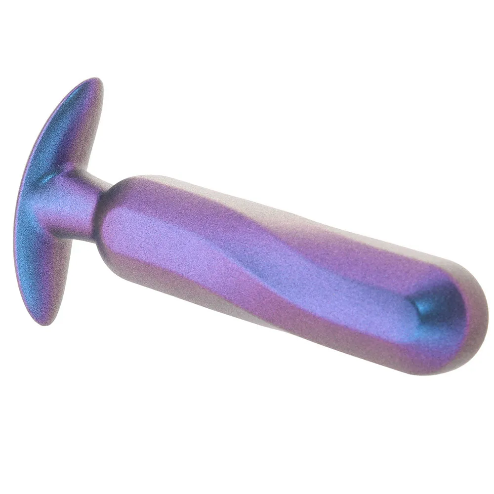 Ouch! Smooth Silicone Oblong Butt Plug in Metallic Blue