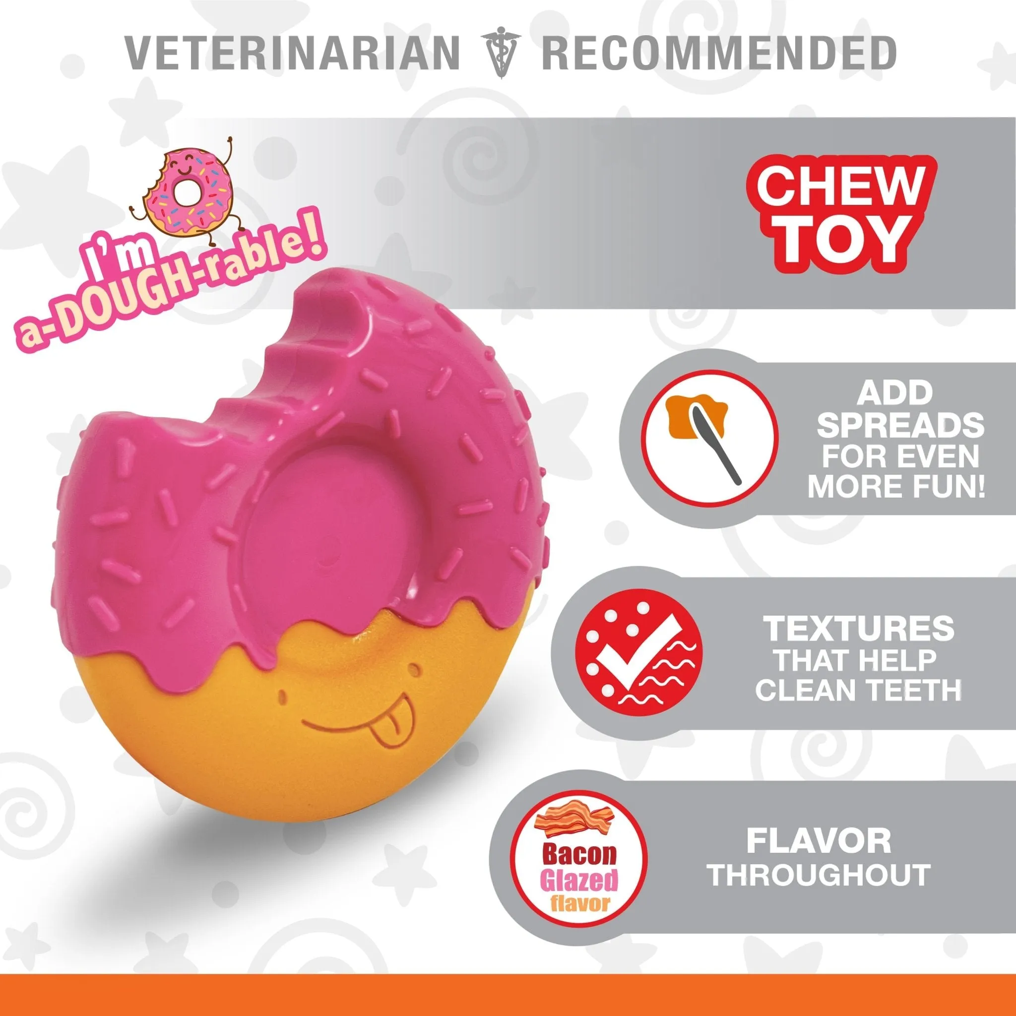 Power Chew Donut Dog Toy, Bacon Glazed