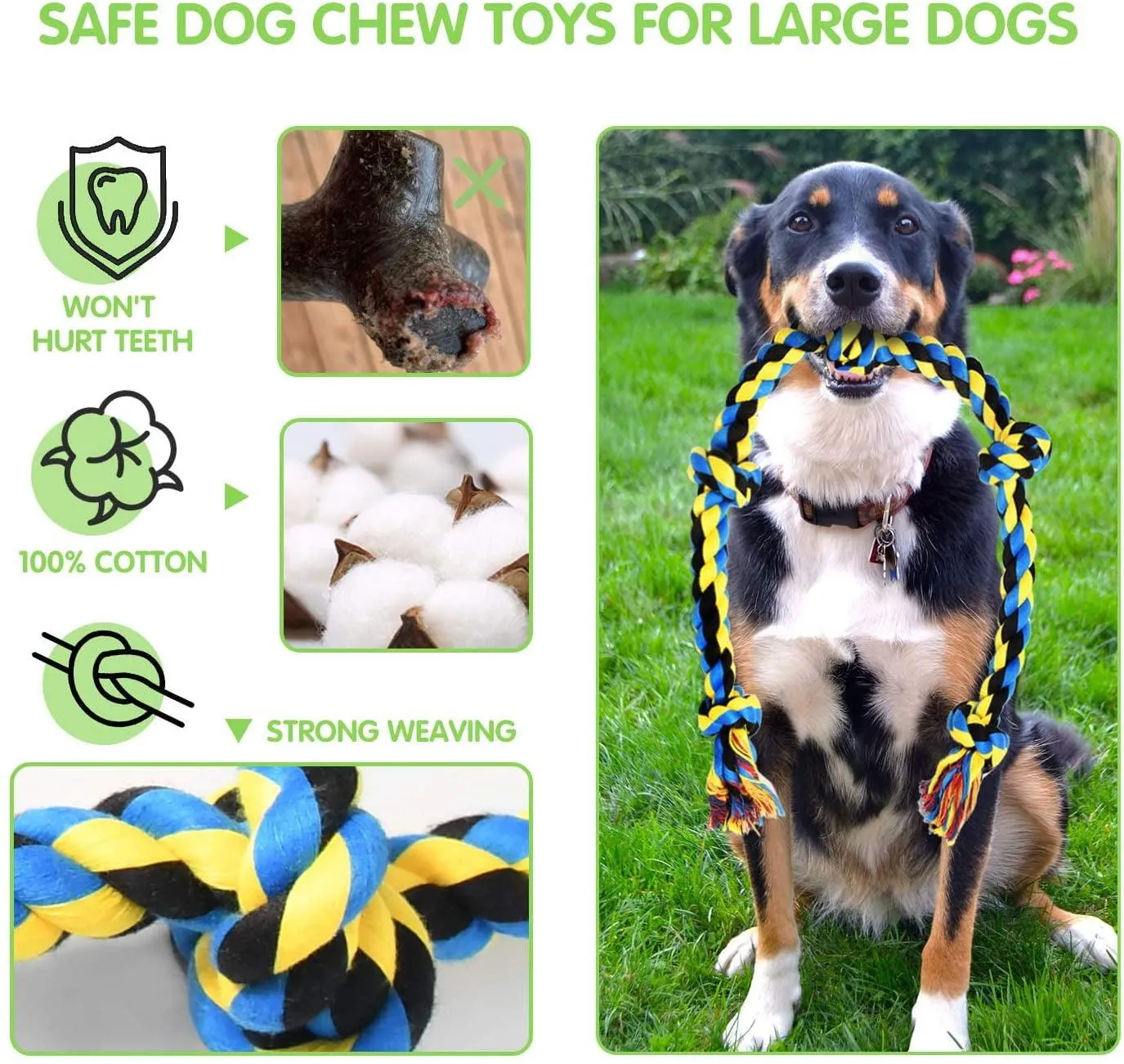 SHARLOVY Large Tough Chew Toys, 9-Piece Indestructible Cotton Puppy Teething Tug Set for Aggressive Chewers