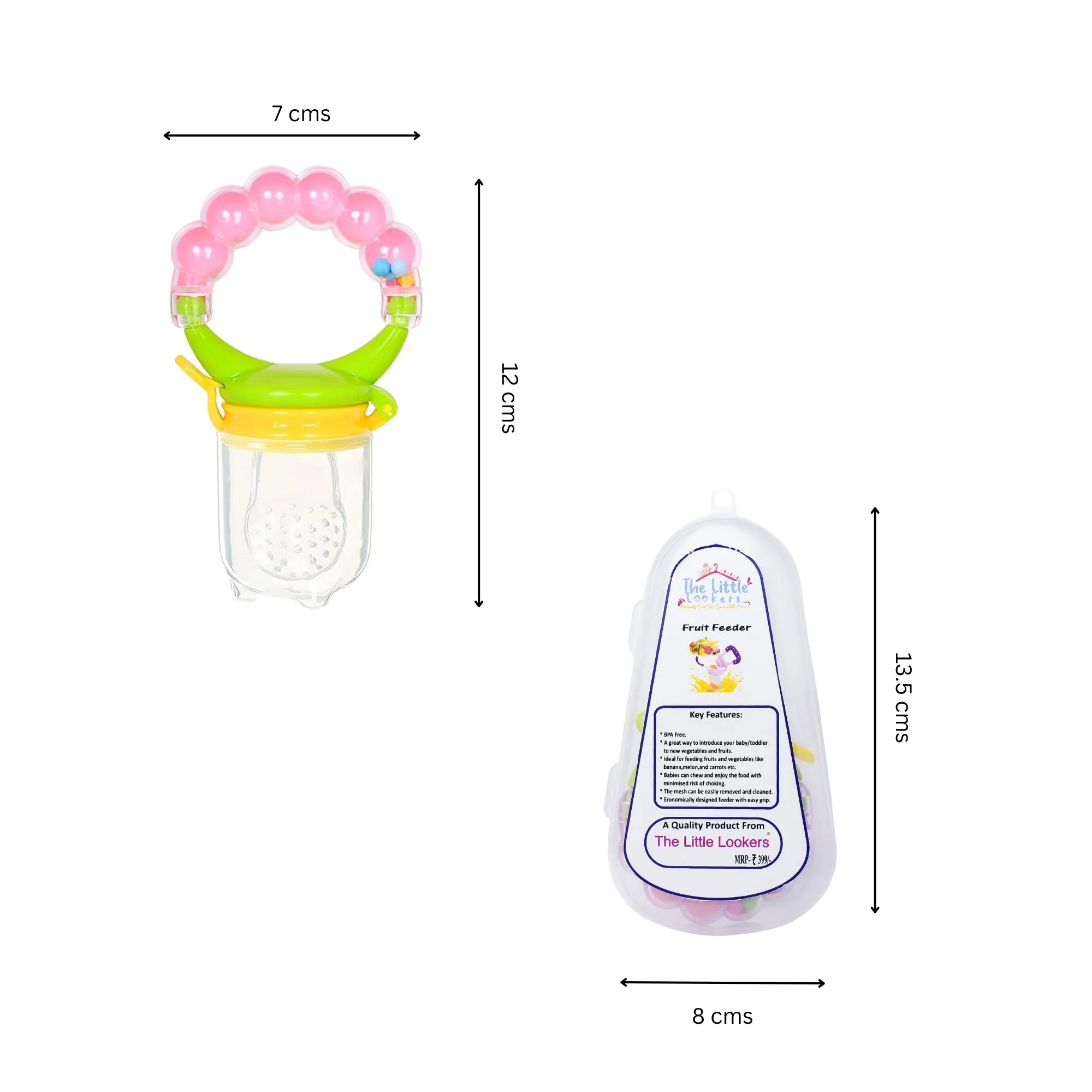 THE LITTLE LOOKERS BPA Free Food Grade Plastic Food Nibbler with Rattle Handle | Fruit/Food Feeder/Pacifier/Nibbler with Silicone Mesh/Soother for Babies/Kids/Toddlers (Pack of 1)