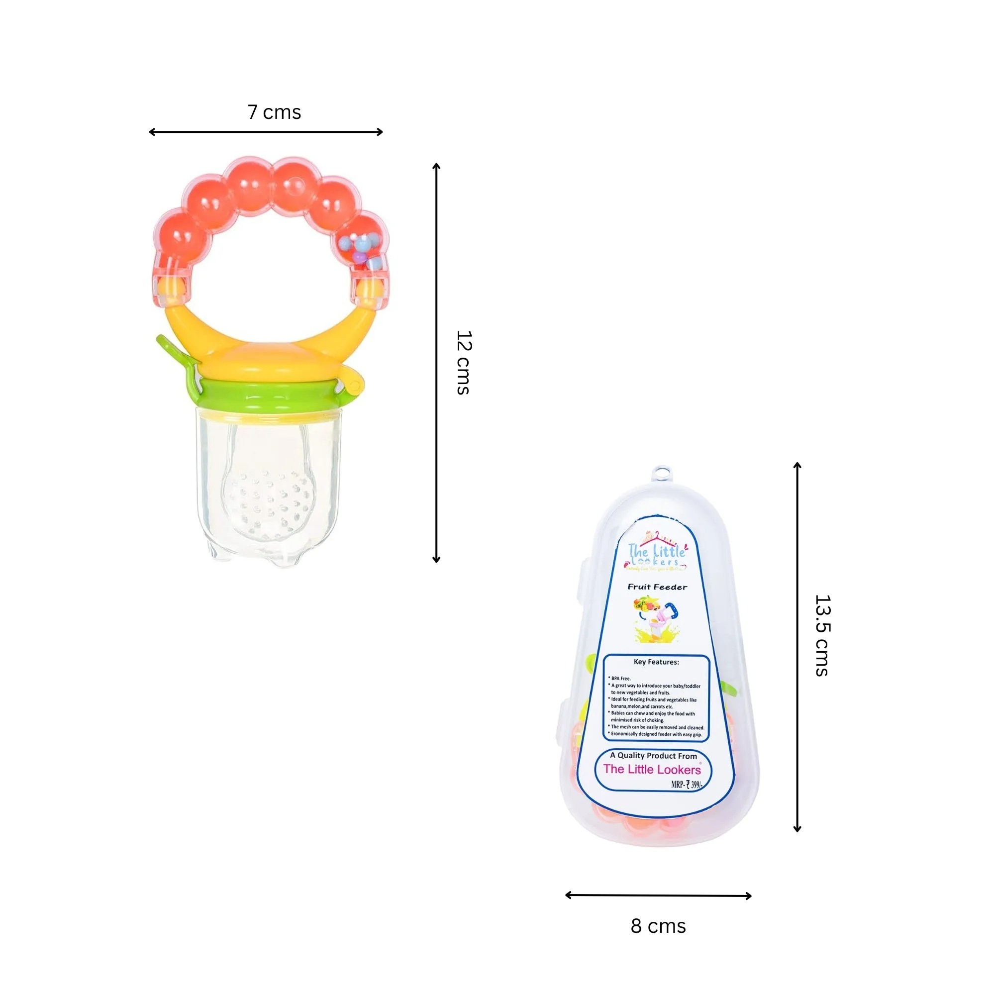 THE LITTLE LOOKERS BPA Free Food Grade Plastic Food Nibbler with Rattle Handle | Fruit/Food Feeder/Pacifier/Nibbler with Silicone Mesh/Soother for Babies/Kids/Toddlers (Pack of 1)