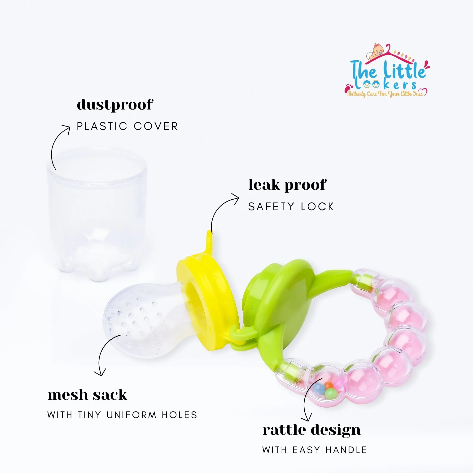 THE LITTLE LOOKERS BPA Free Food Grade Plastic Food Nibbler with Rattle Handle | Fruit/Food Feeder/Pacifier/Nibbler with Silicone Mesh/Soother for Babies/Kids/Toddlers (Pack of 1)