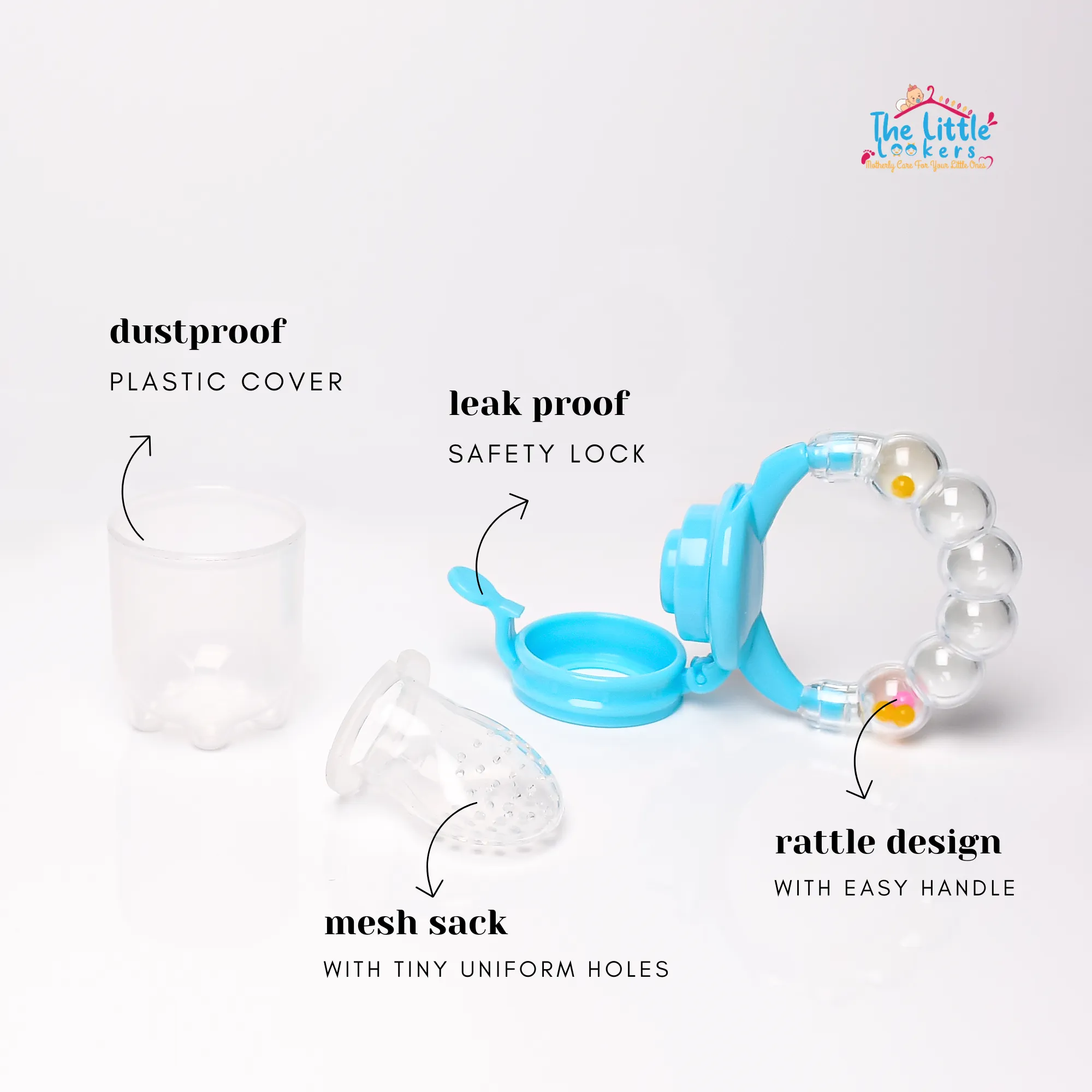 THE LITTLE LOOKERS BPA Free Food Grade Plastic Food Nibbler with Rattle Handle | Fruit/Food Feeder/Pacifier/Nibbler with Silicone Mesh/Soother for Babies/Kids/Toddlers (Pack of 1)