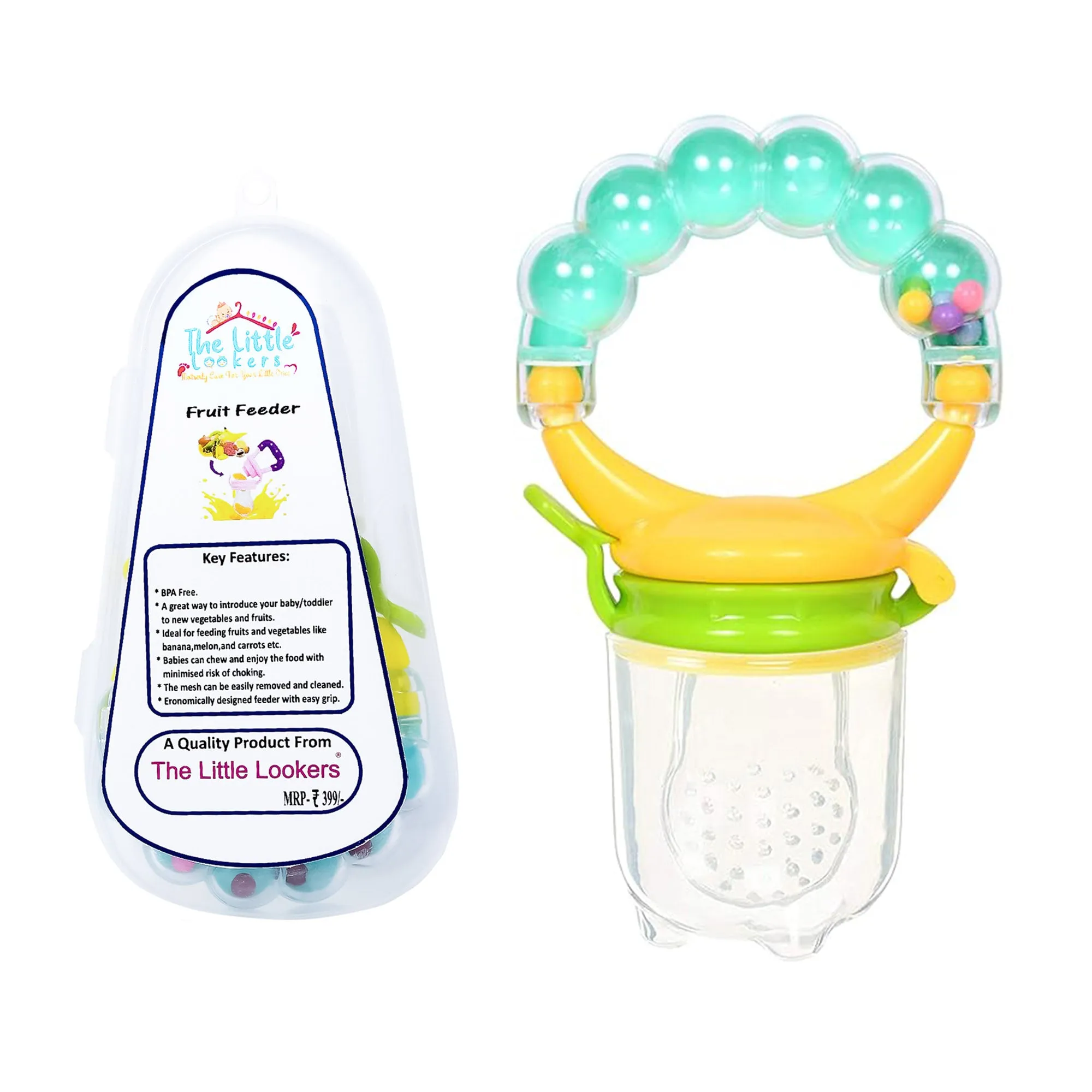 THE LITTLE LOOKERS BPA Free Food Grade Plastic Food Nibbler with Rattle Handle | Fruit/Food Feeder/Pacifier/Nibbler with Silicone Mesh/Soother for Babies/Kids/Toddlers (Pack of 1)