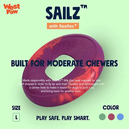 WEST PAW Seaflex Sailz Dog Toy Flying Disc – Machine Washable Dog Toys for Moderate Chewers – Eco-Friendly Zogoflex Toys for Dogs – Perfect for Gnawing, Fetch, Catch, Pet Training – Hibiscus